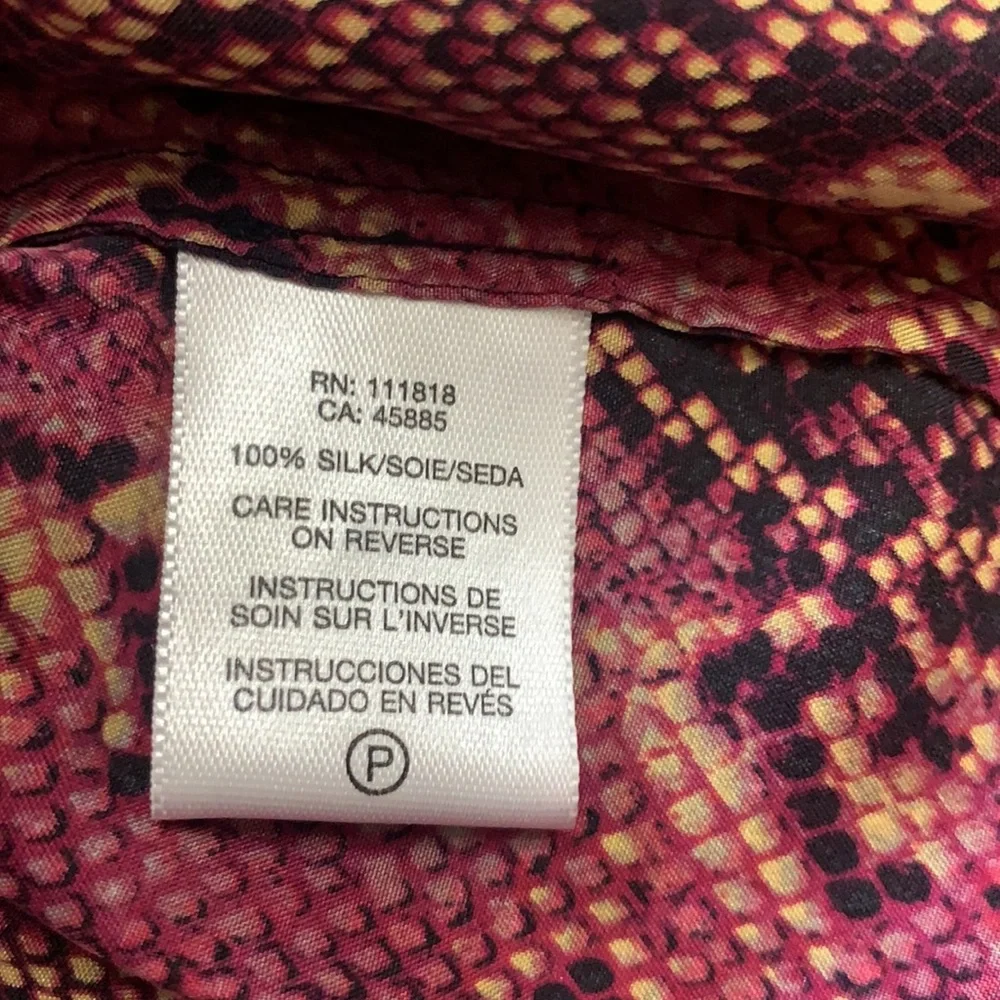Michael Kors burgundy & blacks skin print peplum silk top Size XS